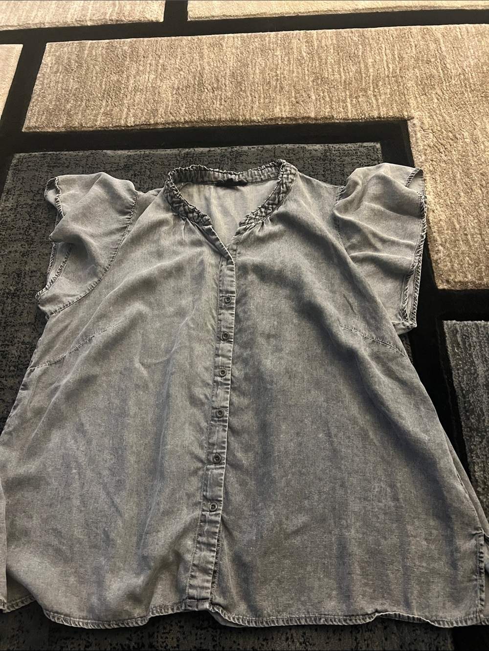 Jane and Delancey Washed Light Blue Chambray Button-Front Blouse